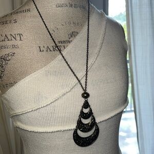 Long dark gold metal necklace teardrop shape 4 tier chain necklace women jewelry